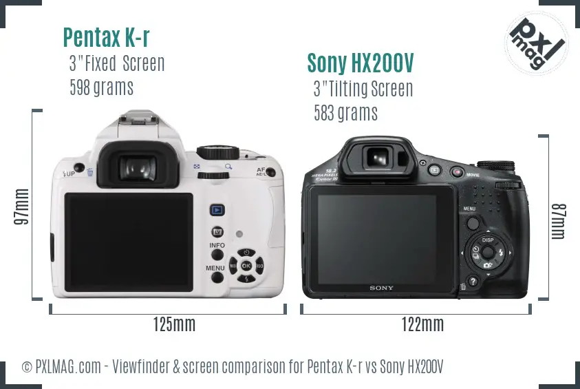 Pentax K-r vs Sony HX200V Screen and Viewfinder comparison