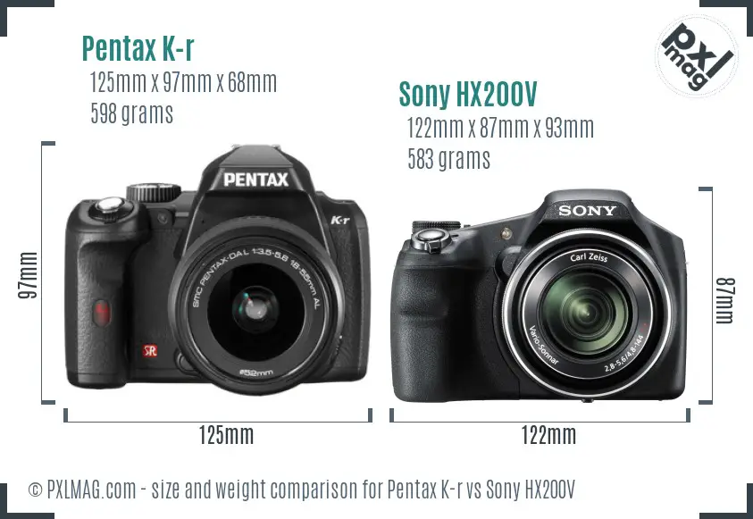 Pentax K-r vs Sony HX200V size comparison