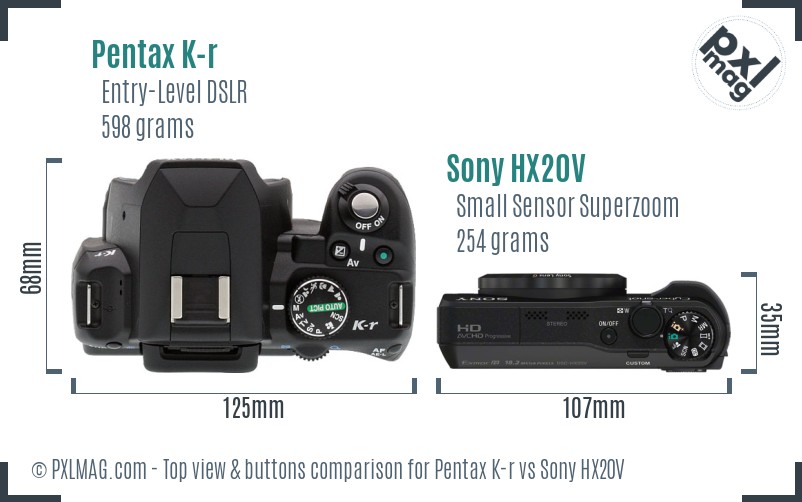 Pentax K-r vs Sony HX20V top view buttons comparison