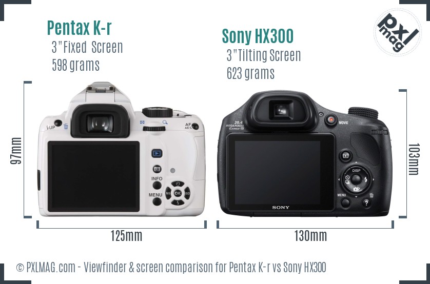 Pentax K-r vs Sony HX300 Screen and Viewfinder comparison