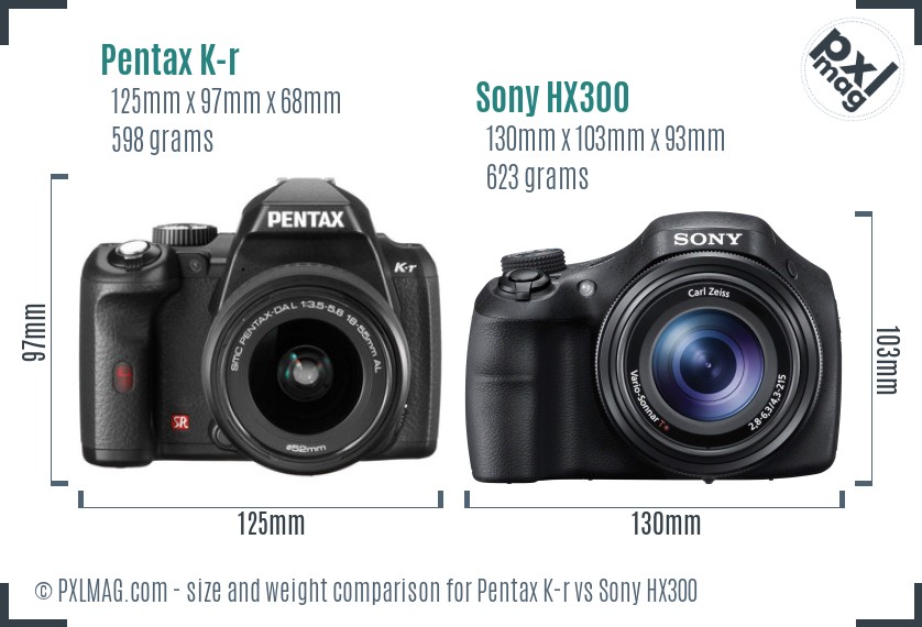 Pentax K-r vs Sony HX300 size comparison Pentax K-r vs Sony HX300 size comparison