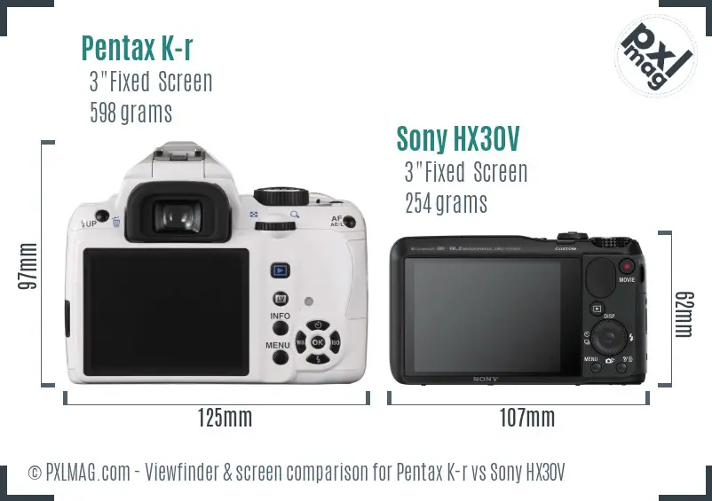 Pentax K-r vs Sony HX30V Screen and Viewfinder comparison