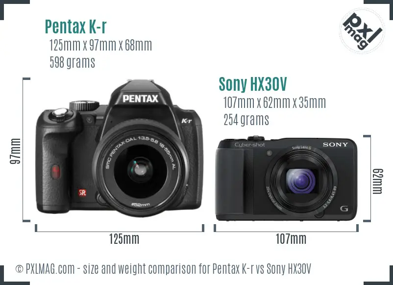 Pentax K-r vs Sony HX30V size comparison