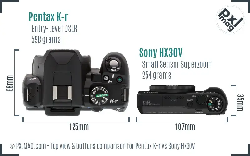 Pentax K-r vs Sony HX30V top view buttons comparison