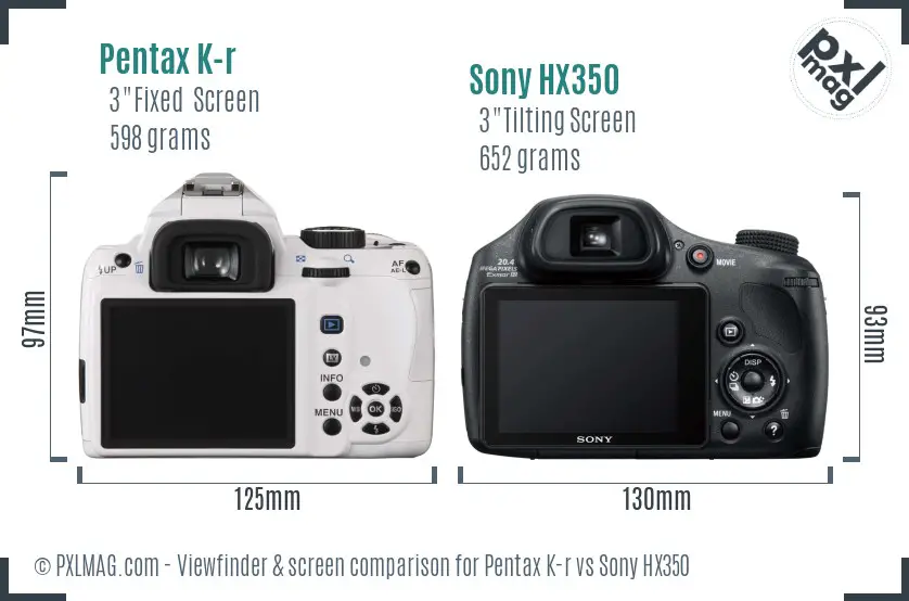 Pentax K-r vs Sony HX350 Screen and Viewfinder comparison