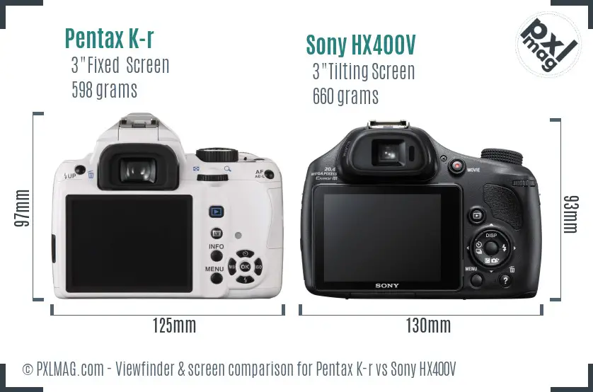 Pentax K-r vs Sony HX400V Screen and Viewfinder comparison