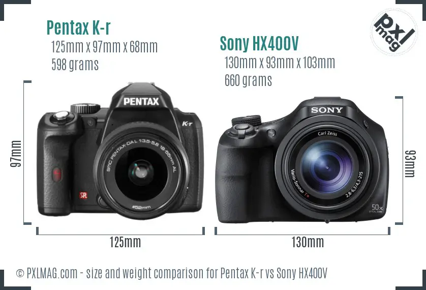 Pentax K-r vs Sony HX400V size comparison