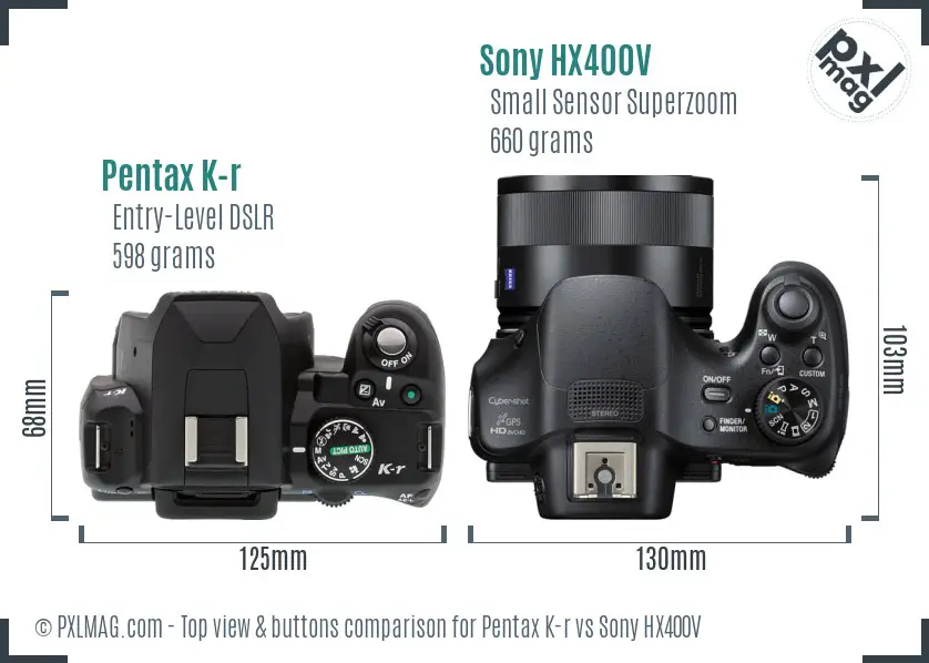 Pentax K-r vs Sony HX400V top view buttons comparison