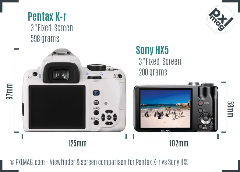 Pentax K-r vs Sony HX5 Screen and Viewfinder comparison