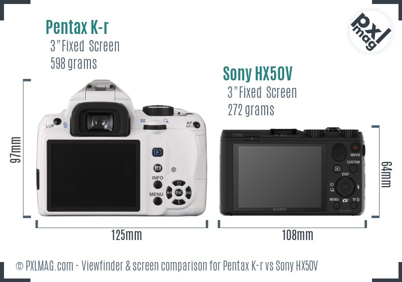 Pentax K-r vs Sony HX50V Screen and Viewfinder comparison