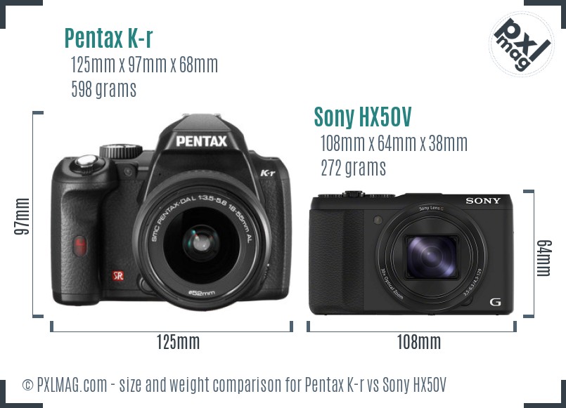 Pentax K-r vs Sony HX50V size comparison Pentax K-r vs Sony HX50V size comparison