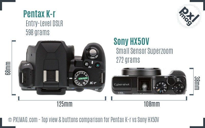 Pentax K-r vs Sony HX50V top view buttons comparison