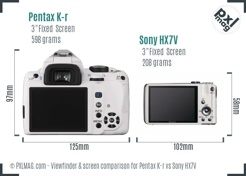 Pentax K-r vs Sony HX7V Screen and Viewfinder comparison