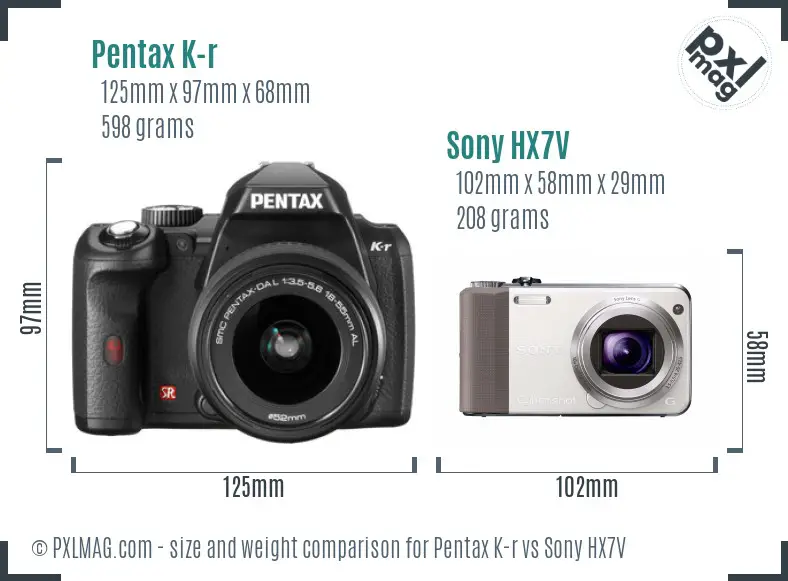 Pentax K-r vs Sony HX7V size comparison