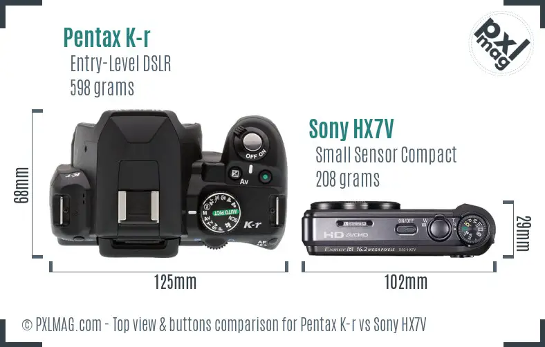 Pentax K-r vs Sony HX7V top view buttons comparison