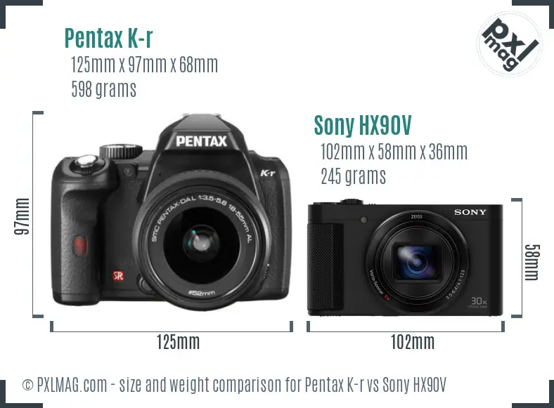 Pentax K-r vs Sony HX90V size comparison Pentax K-r vs Sony HX90V size comparison