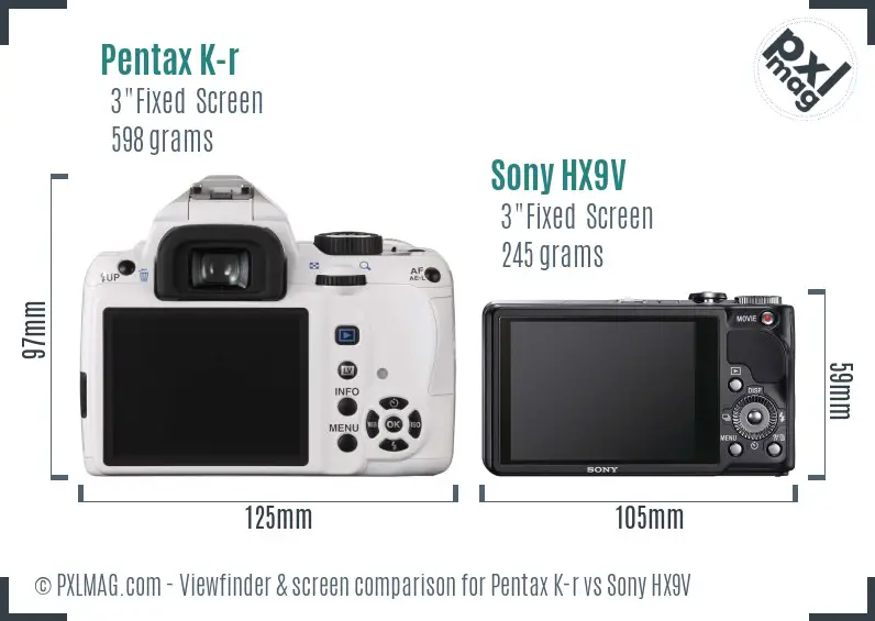 Pentax K-r vs Sony HX9V Screen and Viewfinder comparison