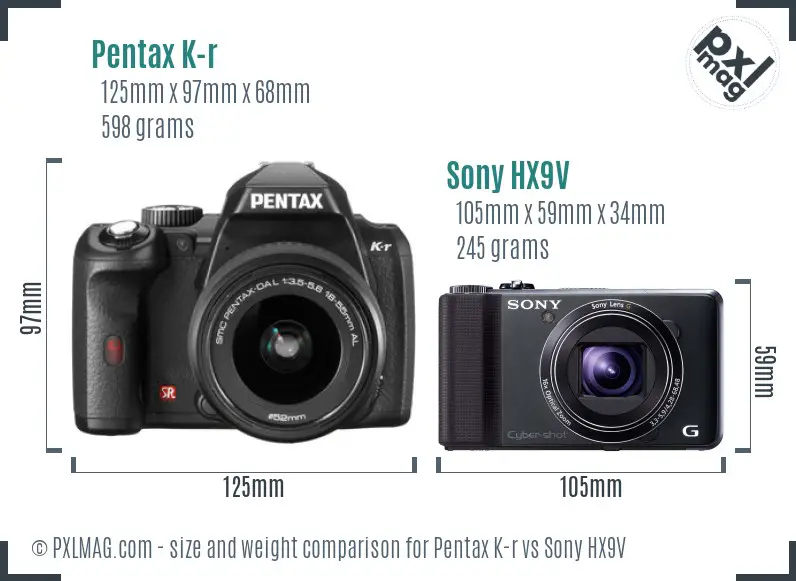 Pentax K-r vs Sony HX9V size comparison