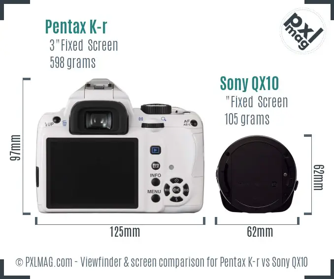 Pentax K-r vs Sony QX10 Screen and Viewfinder comparison