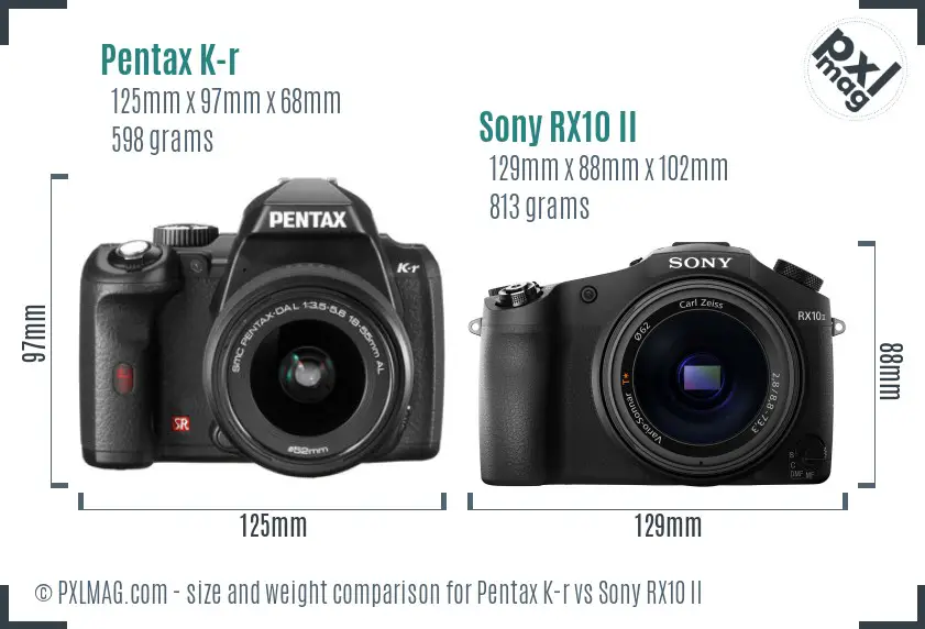Pentax K-r vs Sony RX10 II size comparison Pentax K-r vs Sony RX10 II size comparison