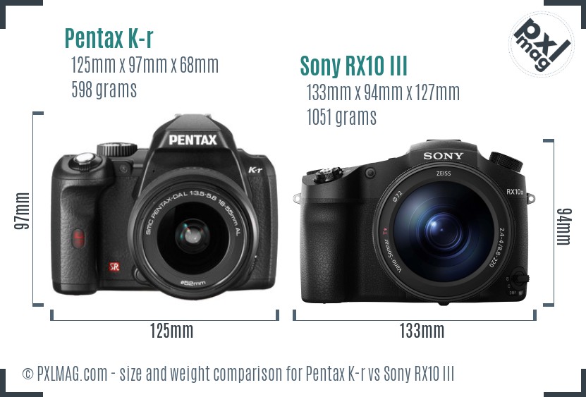 Pentax K-r vs Sony RX10 III size comparison Pentax K-r vs Sony RX10 III size comparison