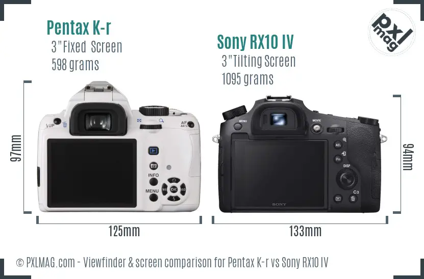 Pentax K-r vs Sony RX10 IV Screen and Viewfinder comparison