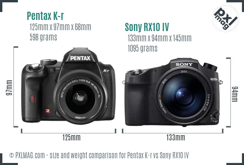 Pentax K-r vs Sony RX10 IV size comparison