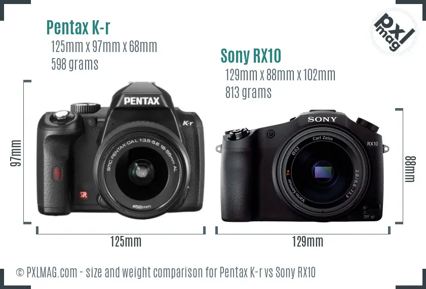 Pentax K-r vs Sony RX10 size comparison Pentax K-r vs Sony RX10 size comparison
