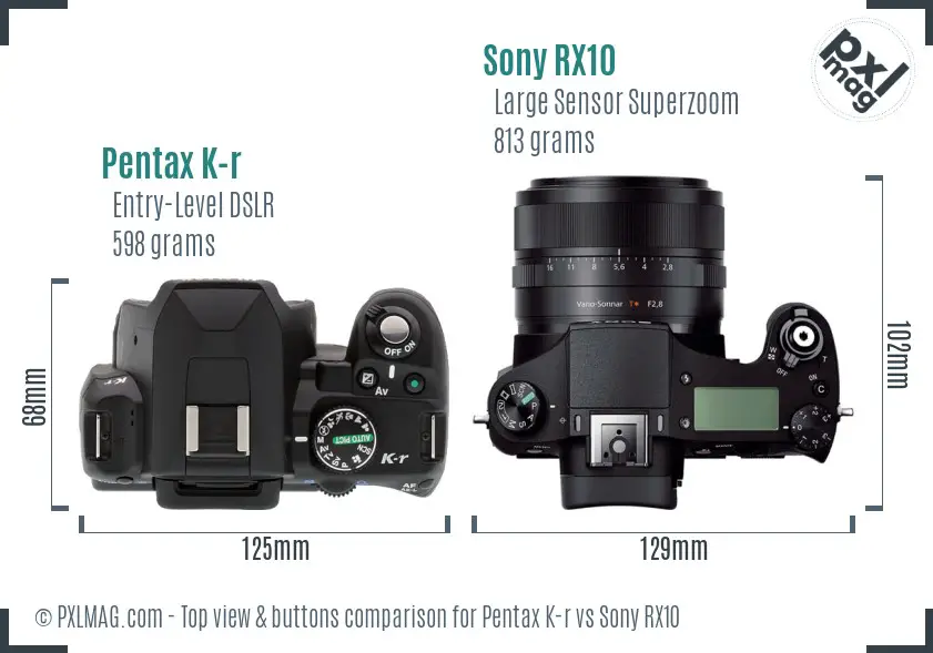 Pentax K-r vs Sony RX10 top view buttons comparison Pentax K-r vs Sony RX10 top view buttons comparison