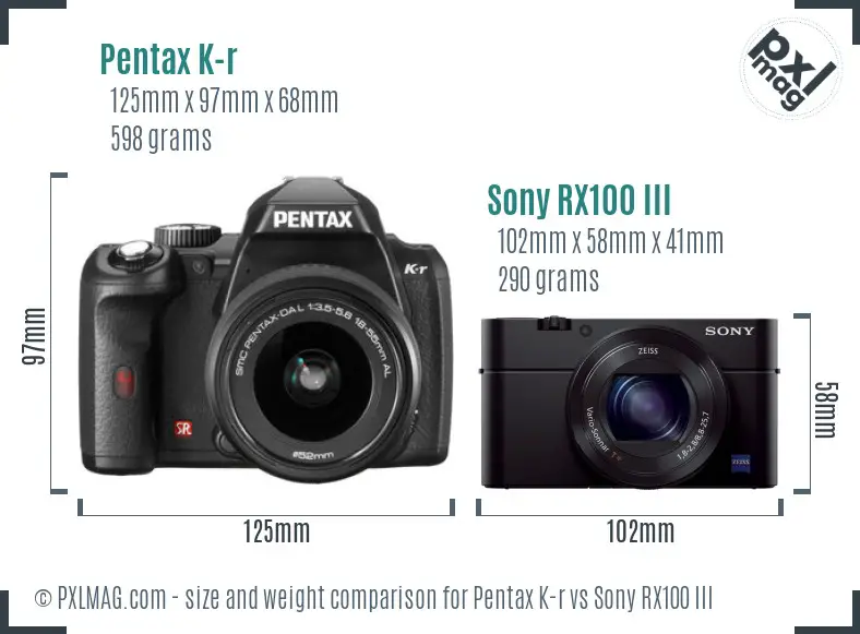 Pentax K-r vs Sony RX100 III size comparison