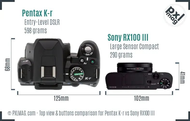 Pentax K-r vs Sony RX100 III top view buttons comparison