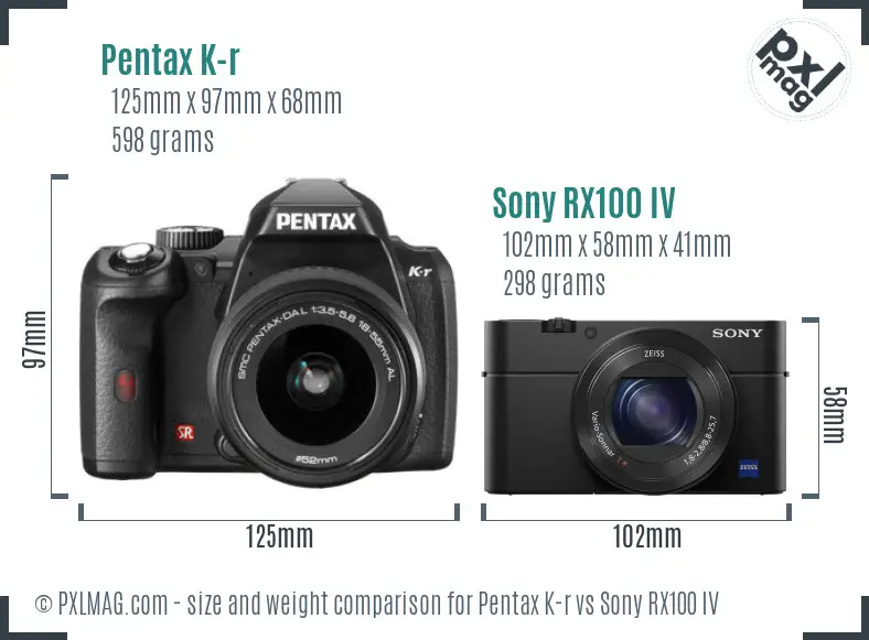 Pentax K-r vs Sony RX100 IV size comparison