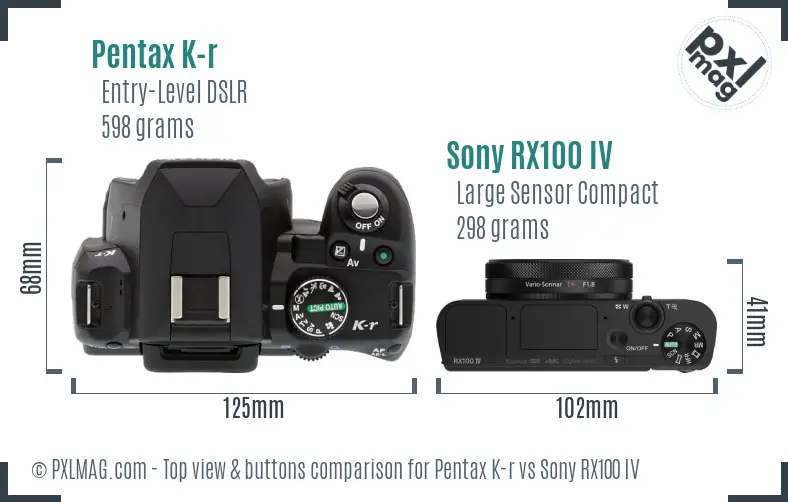 Pentax K-r vs Sony RX100 IV top view buttons comparison