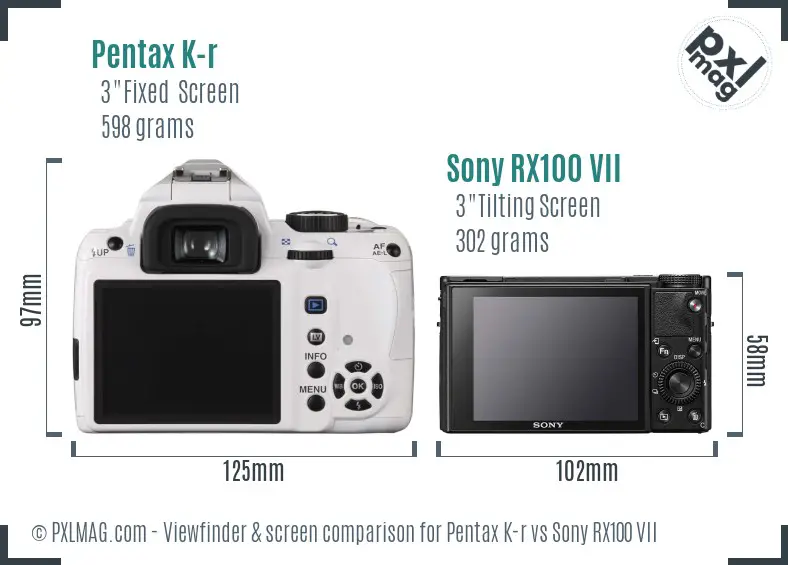 Pentax K-r vs Sony RX100 VII Screen and Viewfinder comparison