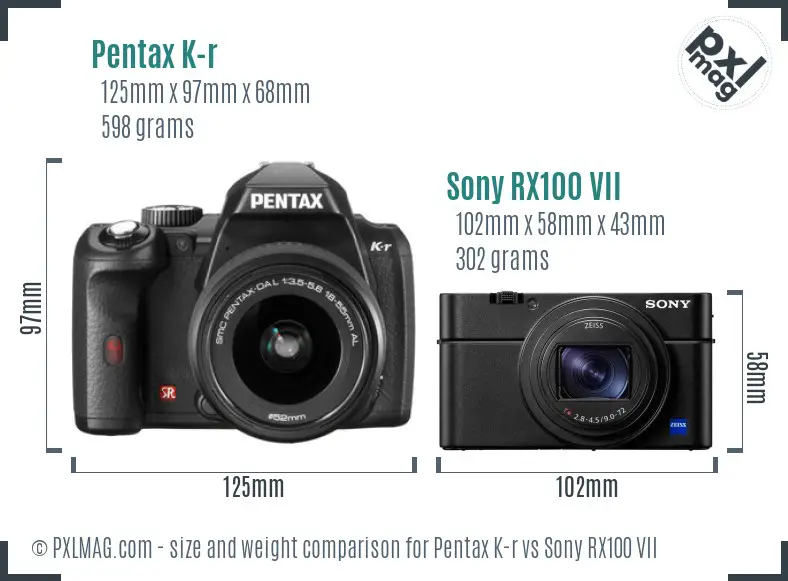 Pentax K-r vs Sony RX100 VII size comparison Pentax K-r vs Sony RX100 VII size comparison