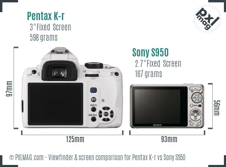 Pentax K-r vs Sony S950 Screen and Viewfinder comparison