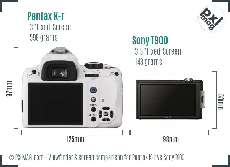 Pentax K-r vs Sony T900 Screen and Viewfinder comparison