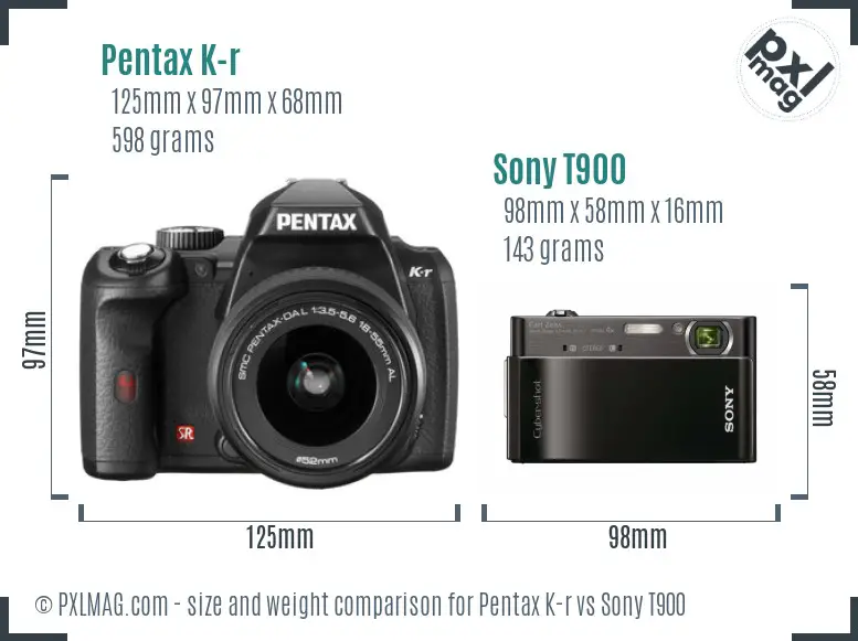 Pentax K-r vs Sony T900 size comparison