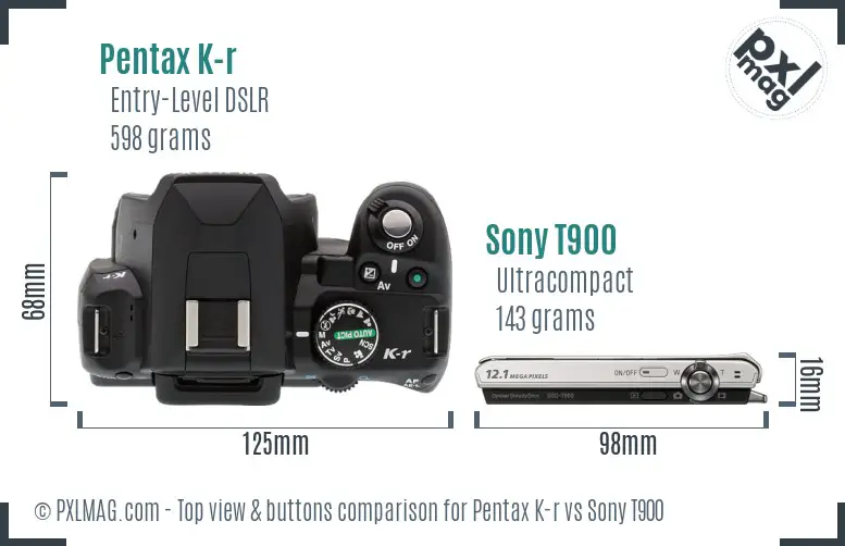 Pentax K-r vs Sony T900 top view buttons comparison