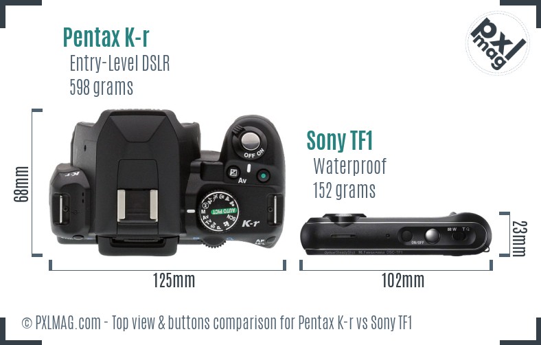 Pentax K-r vs Sony TF1 top view buttons comparison