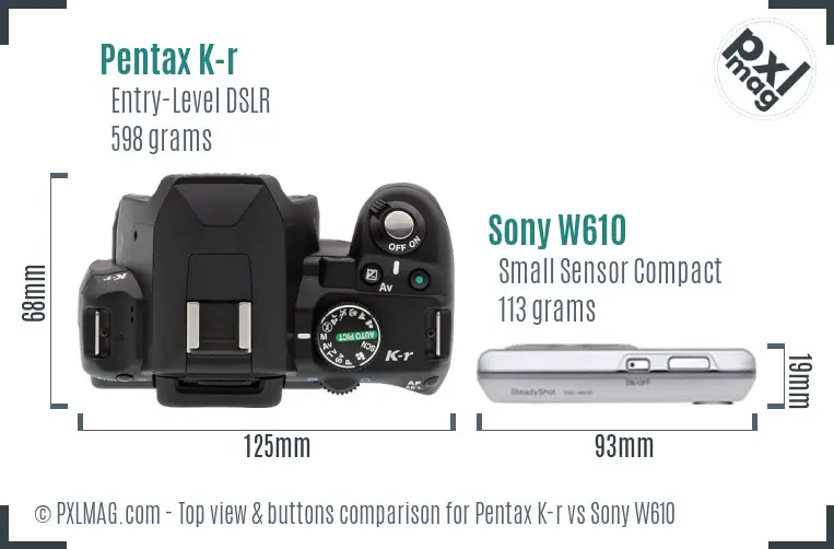 Pentax K-r vs Sony W610 top view buttons comparison