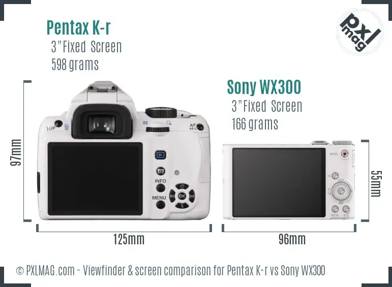 Pentax K-r vs Sony WX300 Screen and Viewfinder comparison