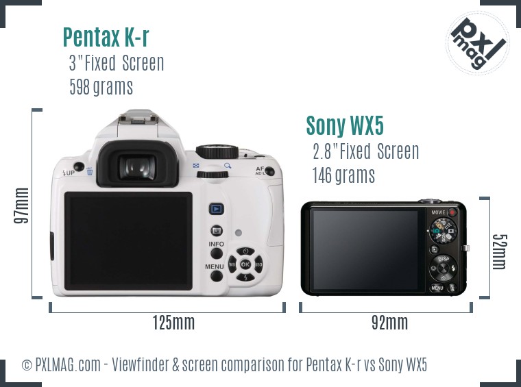 Pentax K-r vs Sony WX5 Screen and Viewfinder comparison