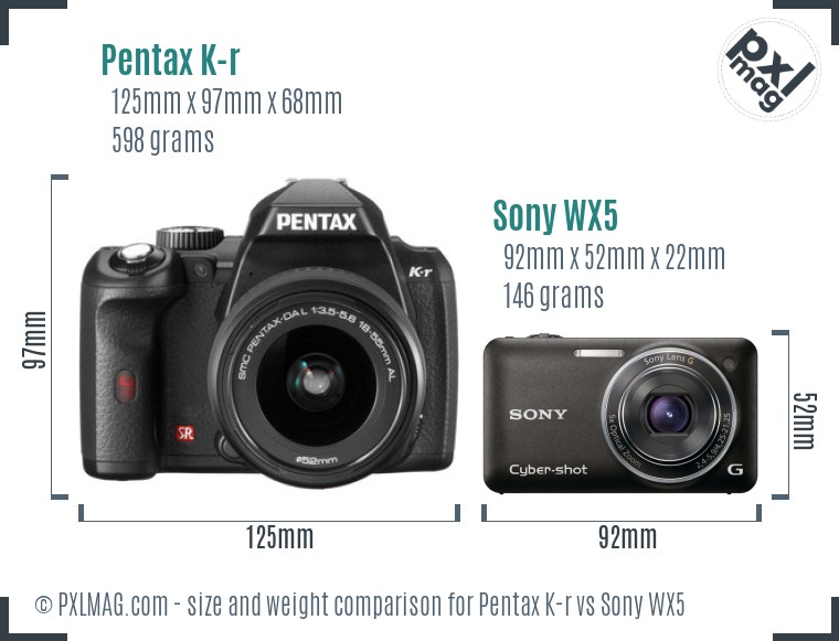 Pentax K-r vs Sony WX5 size comparison Pentax K-r vs Sony WX5 size comparison