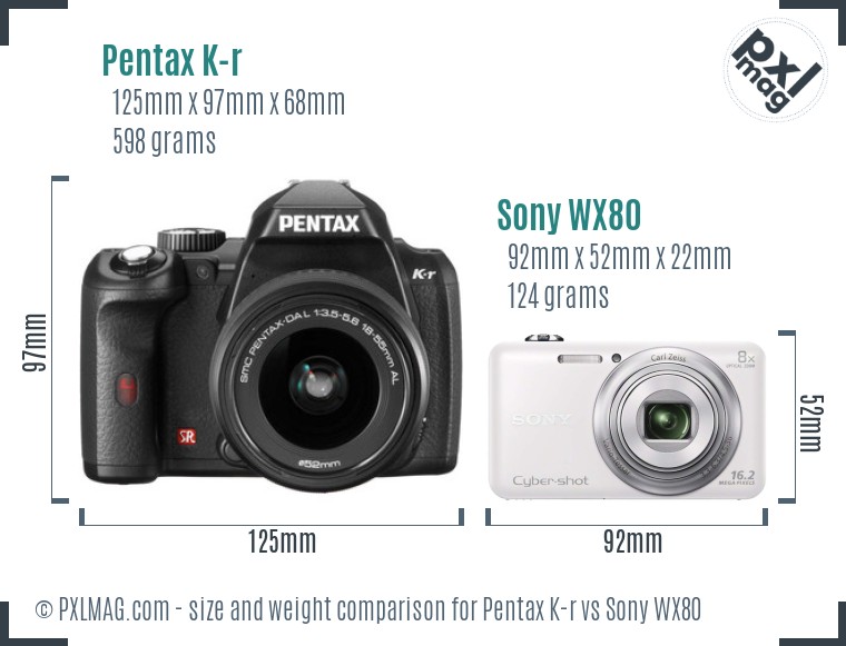 Pentax K-r vs Sony WX80 size comparison Pentax K-r vs Sony WX80 size comparison
