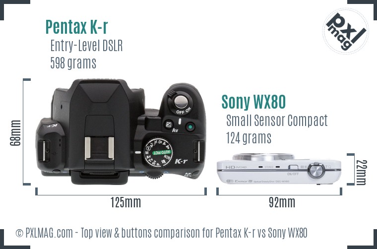 Pentax K-r vs Sony WX80 top view buttons comparison