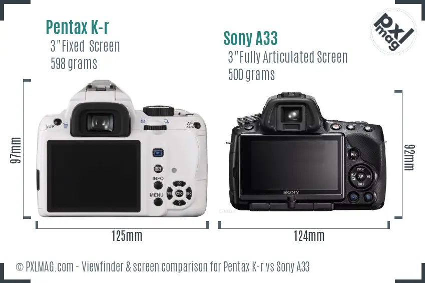 Pentax K-r vs Sony A33 Screen and Viewfinder comparison