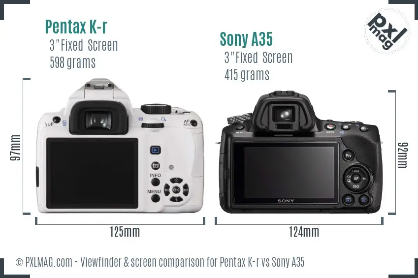 Pentax K-r vs Sony A35 Screen and Viewfinder comparison