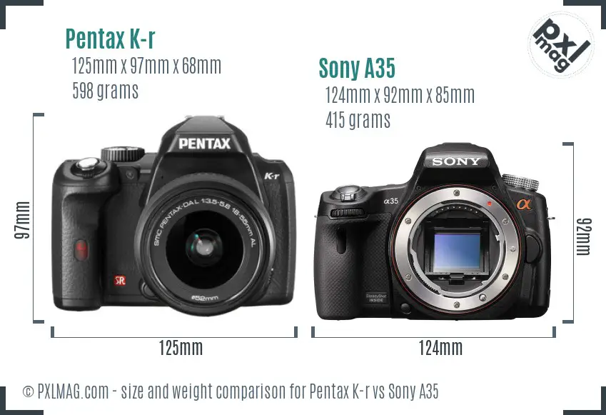 Pentax K-r vs Sony A35 size comparison