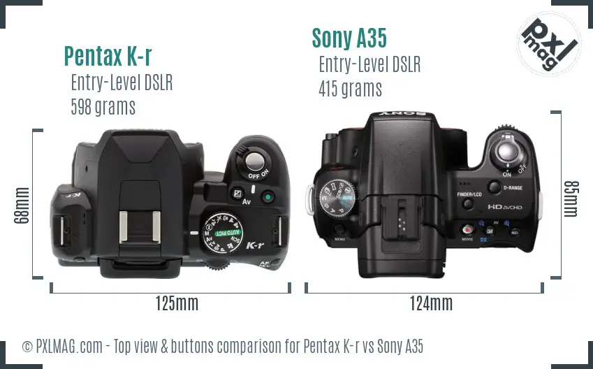 Pentax K-r vs Sony A35 top view buttons comparison